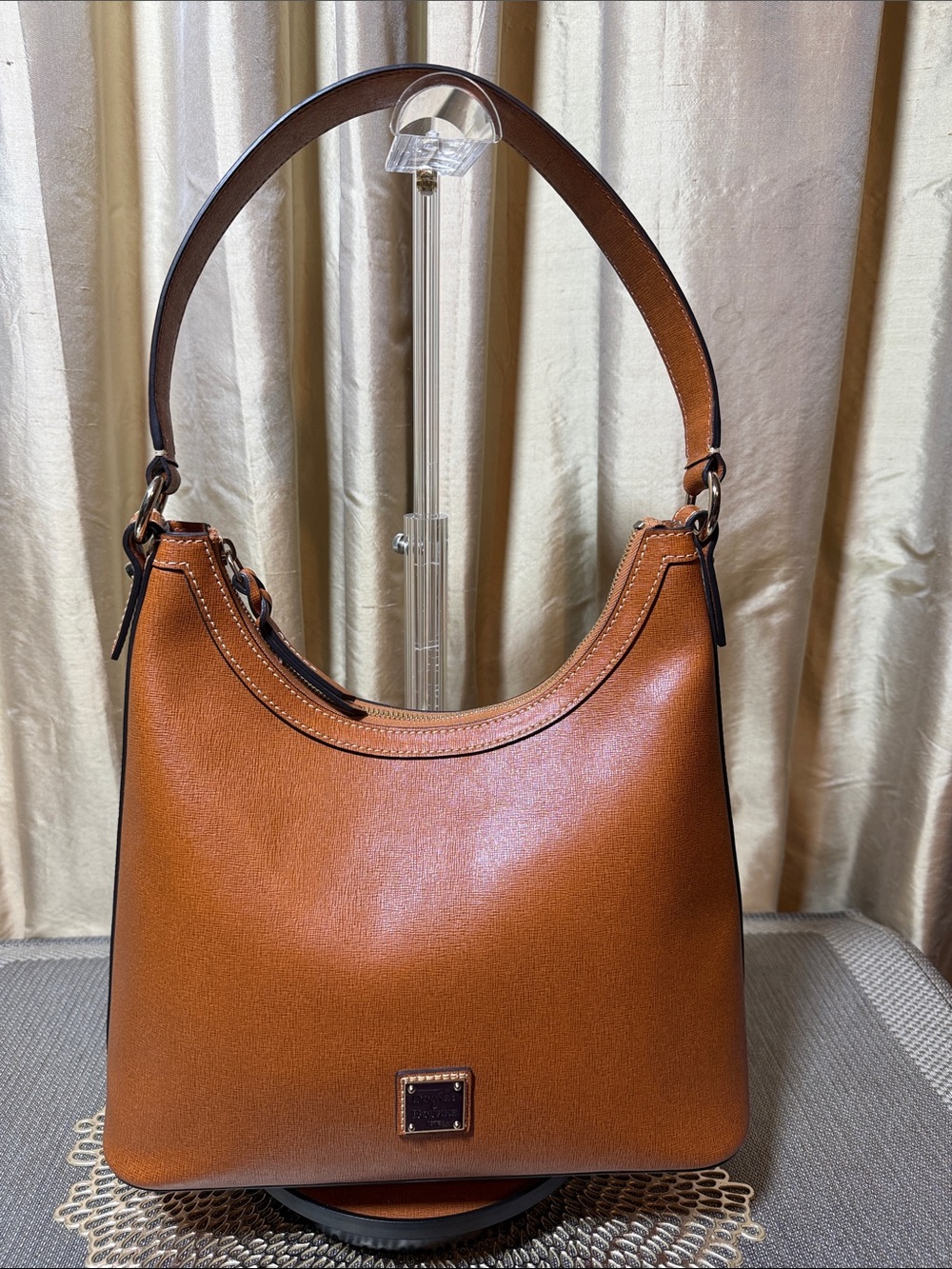 Dooney & Bourke Saffiano Leather Hobo Shoulder Bag - Cognac / Caramel (EUC) - Picture 6 of 14